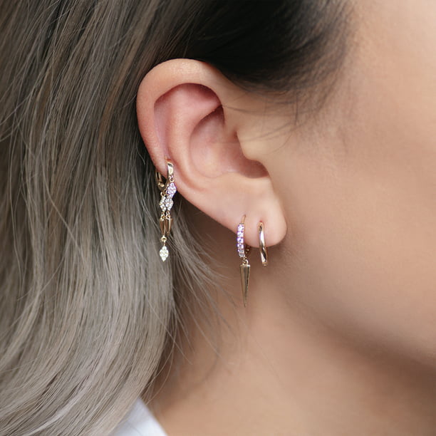 14k White Gold X Tiny Huggie Hoop Cartilage Earrings 10 Millimeters 